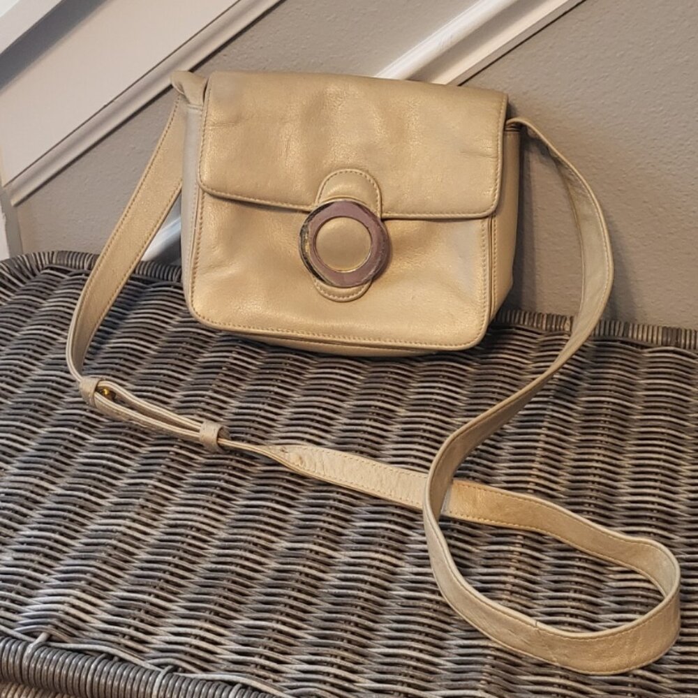 Vintage Bechamel Genuine Leather Crossbody Bag Upcycled Neutral 90s Lux